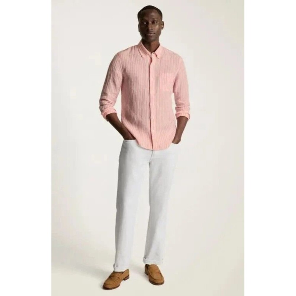 Bonobos Long Sleeve Men's Shirt Buttondown Striped LinenCasual Slim Fit S 287703